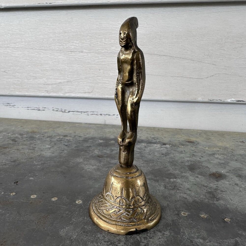 Vintage Ashanti Ghana Brass Figural Bell 4.5" Akan Tribal Art Lost Wax Cast